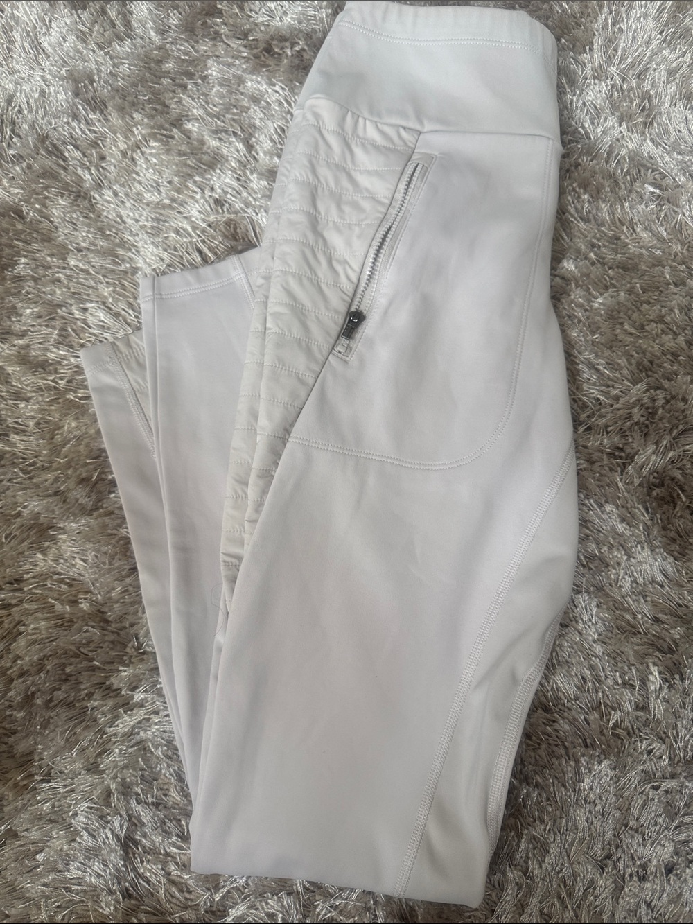 Athleta Light Gray/Off-White Leggings with Zipper Pocket